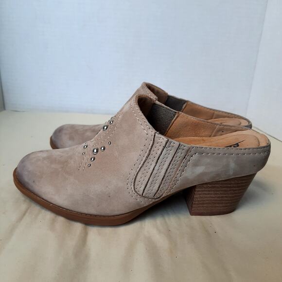 EARTH‎ SHOES MENDON WOMEN'S 7 TAUPE SUEDE LEATHER WESTERN MULES CLOGS HEELS - Picture 2 of 8